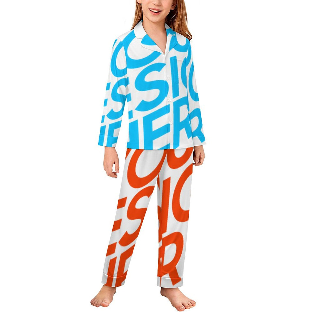 Einzelbild-Design Jungen Mädchen Kinder Pyjama langarm Schlafanzug zum knöpfen 2 tlg. mit Foto Design Motiv Text selbst gestalten und bedrucken