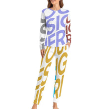 Lade das Bild in den Galerie-Viewer, Multi-Image-Druck Pajamas lang zweiteiliger Schlafanzug Damen / Frau BTZ mit Fotos Muster Text Logo selbst gestalten und bedrucken
