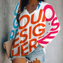 Lade das Bild in den Galerie-Viewer, Multi-Image-Druck Allover Print Damen lockeres Langarmshirt Shirtbluse TLREV2 mit V-Ausschnitt mit Fotos Muster Text Logo selbst gestalten und bedrucken
