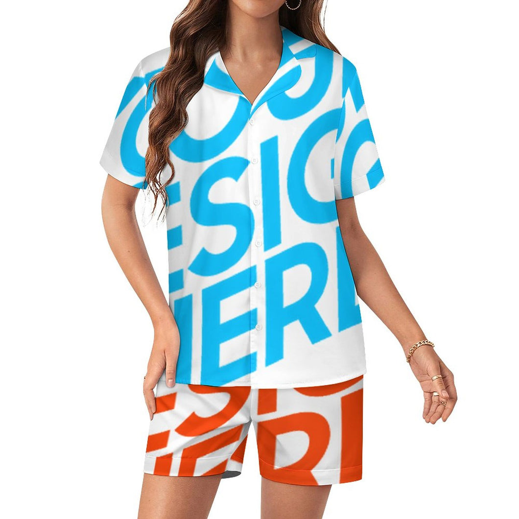 Einzelbild-Design Damen / Frauen Kurze Schlafanzug Shorty Pyjama Set aus Seide mit Foto Design Motiv Text selbst gestalten und bedrucken
