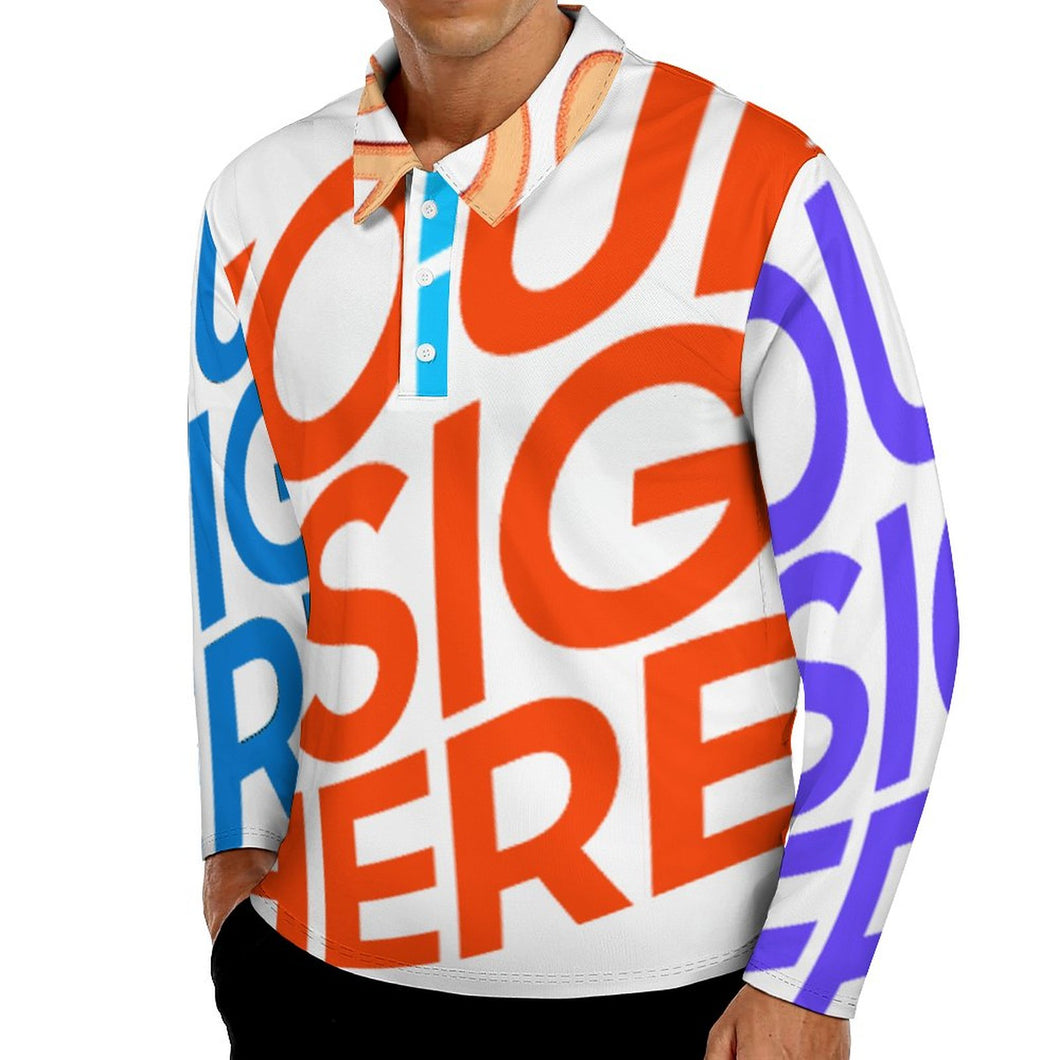 Multi-Image-Druck Sport Langarm Polo Shirt Hemd Langarmhemd Businesshemd SDS008 Herren / Männer mit Fotos Muster Text Logo selbst gestalten und bedrucken