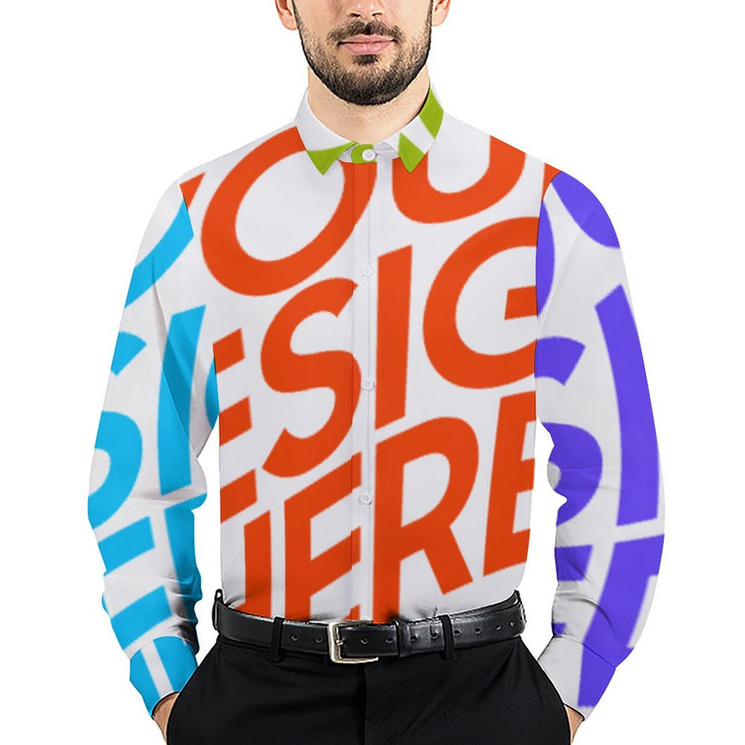 Multi-Image-Druck Herren / Männer Langarmhemd Basic Long Sleeve Shirt mit All Over Print 3M38 mit Fotos Muster Text Logo selbst gestalten und bedrucken