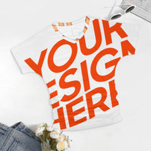 Lade das Bild in den Galerie-Viewer, Multi-Image-Druck Tshirt Frauen Kurzarmshirt mit V-Ausschnitt mit Falten Dekoration BHT mit Namen Fotos Text selbst gestalten und bedrucken
