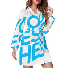 Lade das Bild in den Galerie-Viewer, Langarm Nachthemd Gürtel Langarm Elegant Pyjama Morgenmantel Nachtwäsche Schlafanzug ASWQ für Damen Frauen mit Foto Muster Text selbst gestalten und bedrucken
