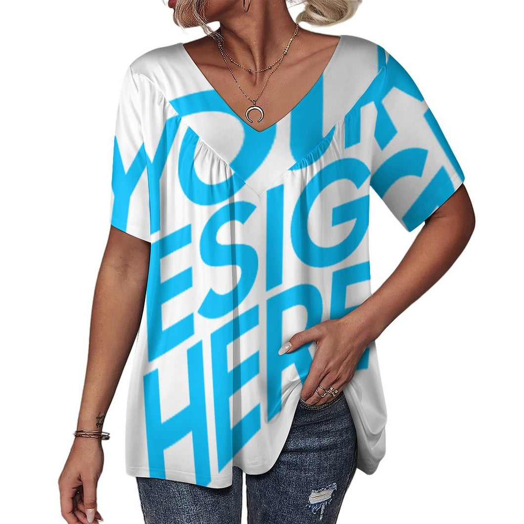 Einzelbilddruck Allover Print TShirt Kuzarm mit einem V- Ausschnitt Damen / Frauen BDT mit Fotos Muster Text Logo selbst gestalten und bedrucken