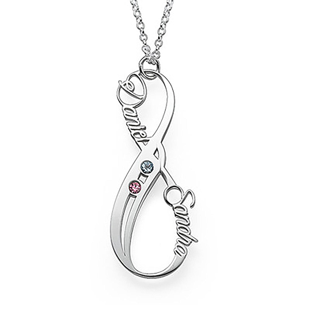 Vertikale Infinity-Namenskette mit Geburtssteinen X0034 in 925 Sterling Silber mit 18K Gold / Roségold Vergoldung Länge verstellbar selbst gestalten