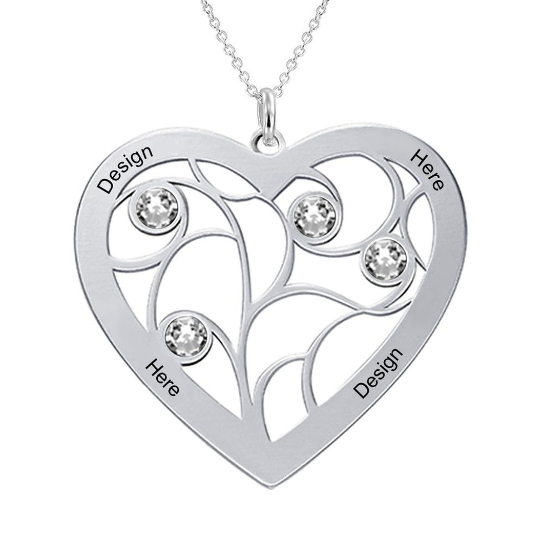Gold- / Rosévergoldetes 925er Sterling Silber Stammbaumkette Herz-Lebensbaum-Kette X0003 mit Herz und Zirkonias mit Namen Gravur selbst gestalten