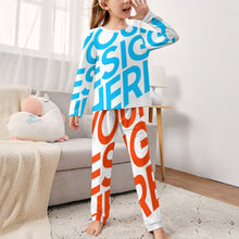 Lade das Bild in den Galerie-Viewer, Einzelbilddruck Schlafanzug Pyjama Kinder Mädchen JTZ in langer Form mit Fotos Muster Text Logo selbst gestalten und bedrucken
