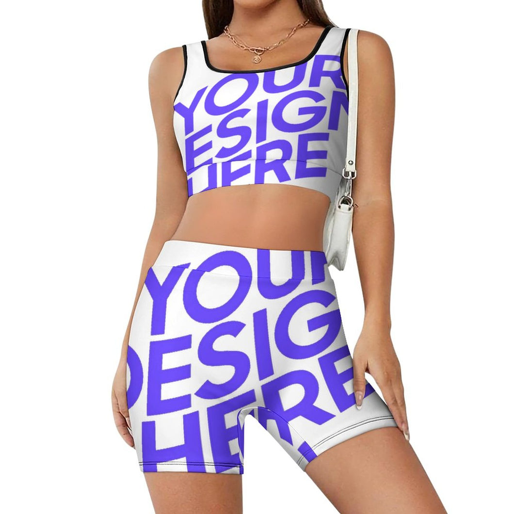 Einzelbild-Design Damen Yoga Trainingsanzug Set 2-tlg mit Crop Top und Short YJ052 mit Foto Design Motiv Text selbst gestalten und bedrucken