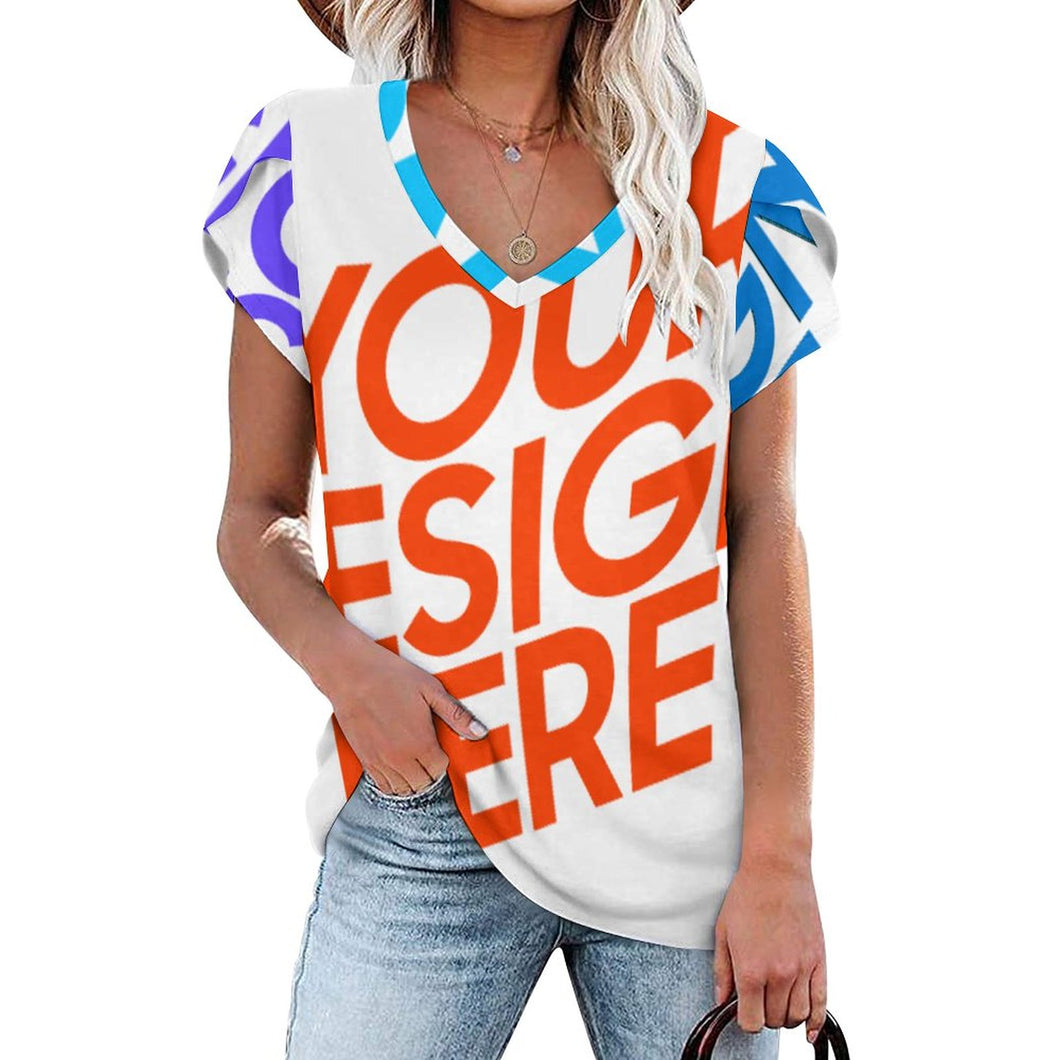 Multi Images Druck V-Shirt Tshirt mit Blütenblatt Ärmel AHT mit Foto Muster Text Logo selbst gestalten und bedrucken