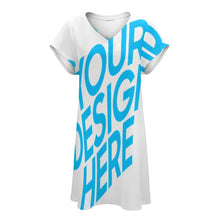 Lade das Bild in den Galerie-Viewer, Stylisches TSHIRT T-Shirt Kleid Kurzarm Kleid Damen knielang mit V-Ausschnitt mit Foto selbst gestalten und bedrucken
