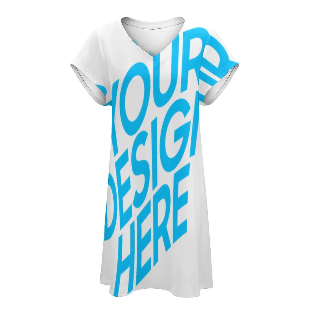 Stylisches TSHIRT T-Shirt Kleid Kurzarm Kleid Damen knielang mit V-Ausschnitt mit Foto selbst gestalten und bedrucken