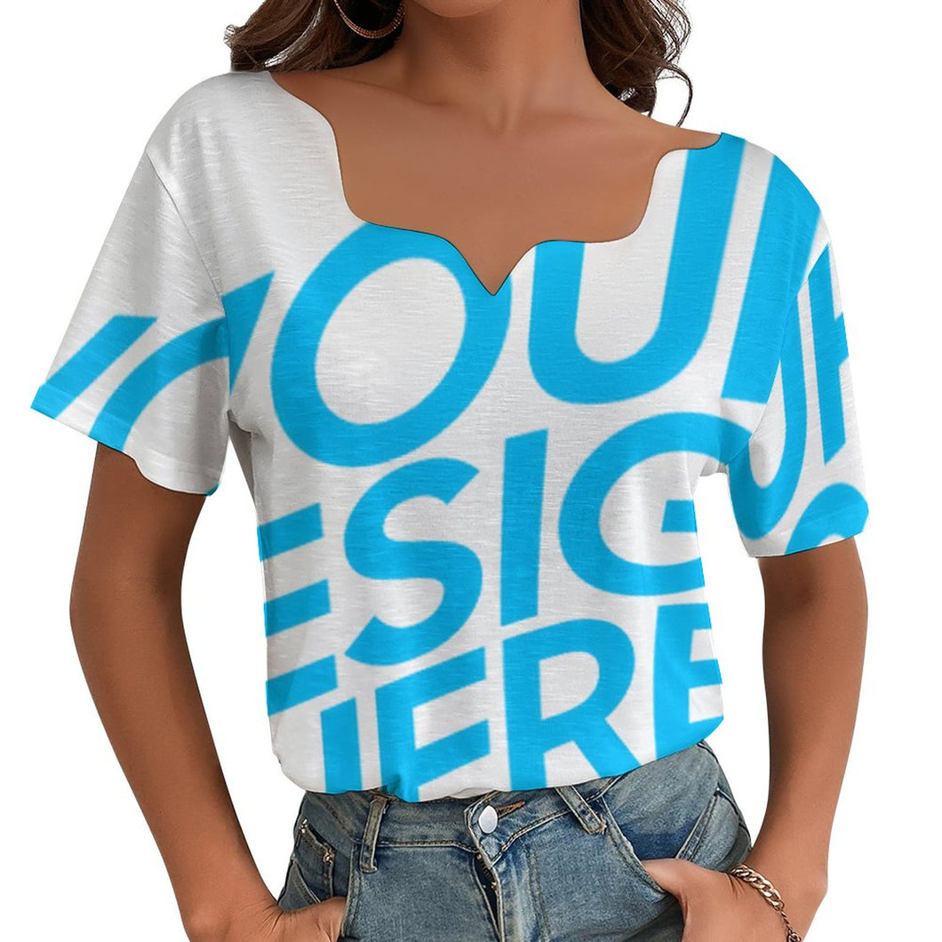 Einzelbilddruck Vollprint Tshirt Damen mit wellenförmigem Ausschnitt BBT mit Foto Muster Text Logo selbst gestalten und bedrucken