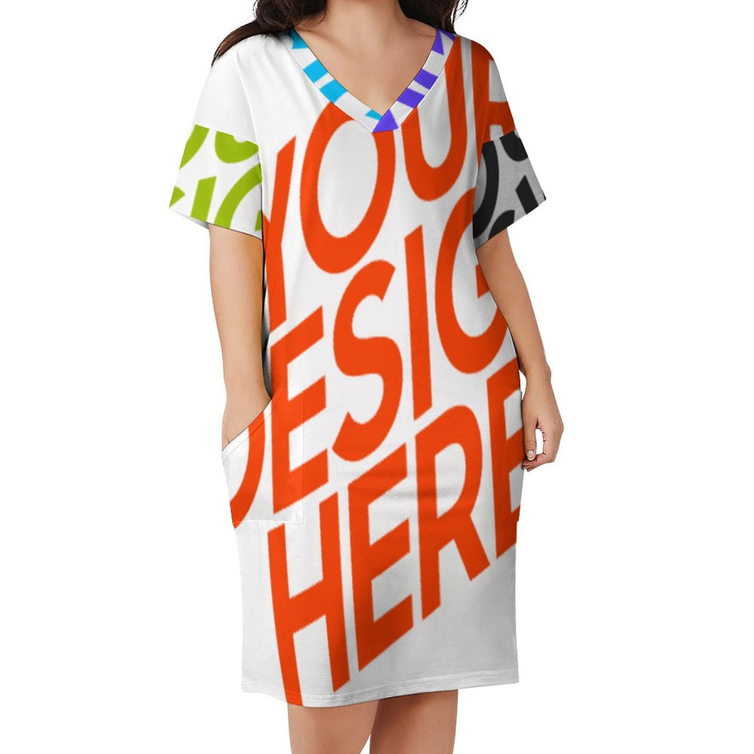 Multi-Image-Druck Lockeres T-Shirt Kleid mit Taschen Frauen LQ Bis 5XL mit Fotos Muster Text Logo selbst gestalten und bedrucken