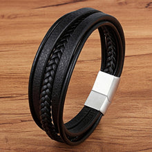 Lade das Bild in den Galerie-Viewer, Mode Edelstahl Charm Magnetic Black Herren Armband Leder
