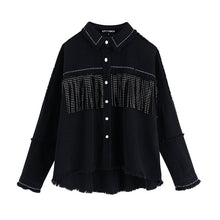 Lade das Bild in den Galerie-Viewer, Retro Mode Quaste Perlen lose Jeansjacke Damenjacke
