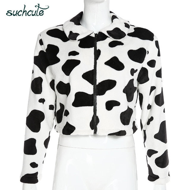 Solch niedlicher Kuhdruck Teddy Jacke Pelzmantel
