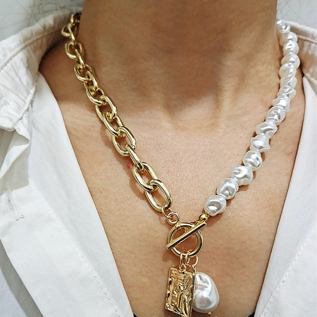 KMVEXO Vintage Barock unregelmäßige Perlenkette