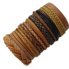 Lade das Bild in den Galerie-Viewer, 10 Stück / Set schwarzes handgewebtes Herrenlederarmband
