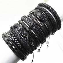 Lade das Bild in den Galerie-Viewer, 10 Stück / Set schwarzes handgewebtes Herrenlederarmband
