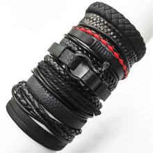 Lade das Bild in den Galerie-Viewer, 10 Stück / Set schwarzes handgewebtes Herrenlederarmband
