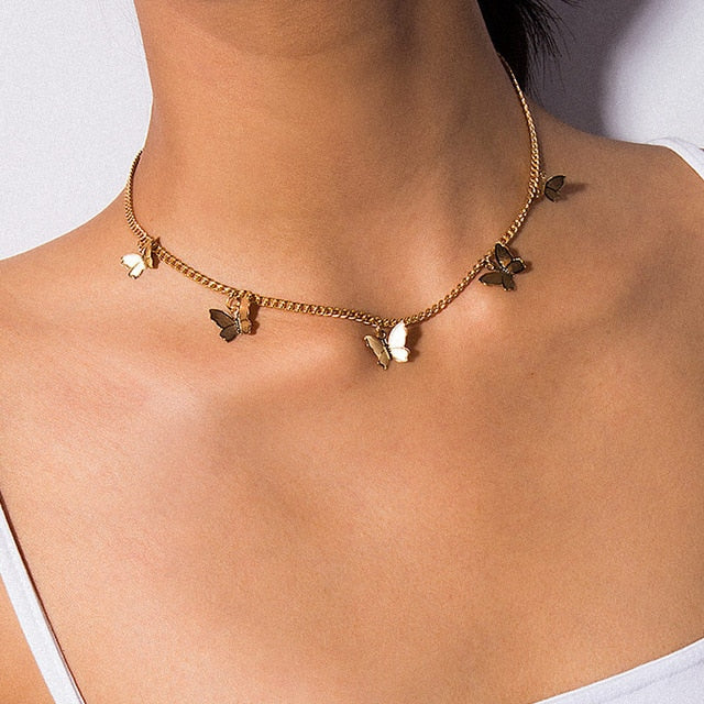 Mode kurze Halskette schöne goldene versilberte Schmetterlingskette