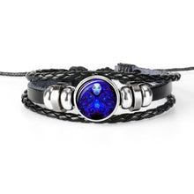 Lade das Bild in den Galerie-Viewer, Glaskuppelschmuck Sternzeichen Punk Schwarz geflochtenes Herren Lederarmband
