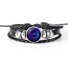 Lade das Bild in den Galerie-Viewer, Glaskuppelschmuck Sternzeichen Punk Schwarz geflochtenes Herren Lederarmband
