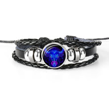 Lade das Bild in den Galerie-Viewer, Glaskuppelschmuck Sternzeichen Punk Schwarz geflochtenes Herren Lederarmband
