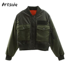 Lade das Bild in den Galerie-Viewer, Artsnie Herbst / Winter Army Green Warm Bomber Damenjacke
