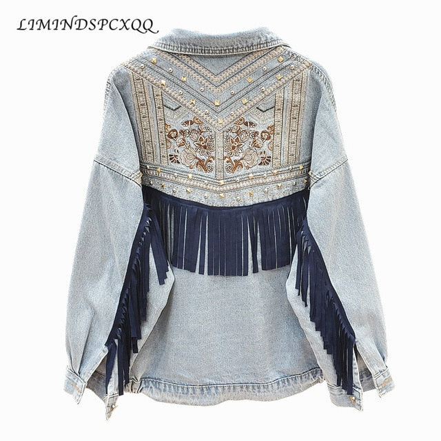 Jeansjacke Koreanische Blumenstickerei Wildlederjacke Damenjacke