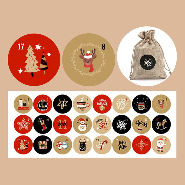 24 Stück / Set Weihnachtskalender nummerierte Aufkleber für DIY Weihnachtsdekoration