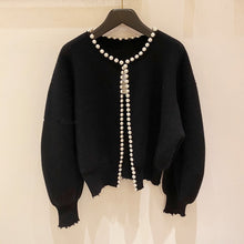 Lade das Bild in den Galerie-Viewer, Koreanische Stil Jacke Perle offene Klappe Fledermaus Ärmel Wolle gestrickt Damenjacke
