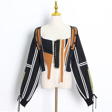 Lade das Bild in den Galerie-Viewer, TTWTWINSTYLE Patchwork Kontrastfarbe Laterne Langarm Damenjacke mit quadratischem Kragen
