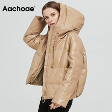 Lade das Bild in den Galerie-Viewer, Aachoae Warmer PU-Kunstleder-Sandwichmantel für Damen
