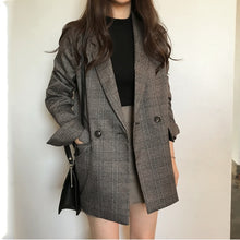 Lade das Bild in den Galerie-Viewer, Colorfaith Winter und Frühling Damen Blazer Plaid Zweireiher

