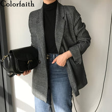 Lade das Bild in den Galerie-Viewer, Colorfaith Winter und Frühling Damen Blazer Plaid Zweireiher
