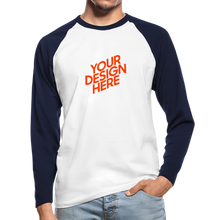 Lade das Bild in den Galerie-Viewer, Langarm Baseball T-Shirt Herren/Männer selbst gestalten und bedrucken - Weiß/Navy
