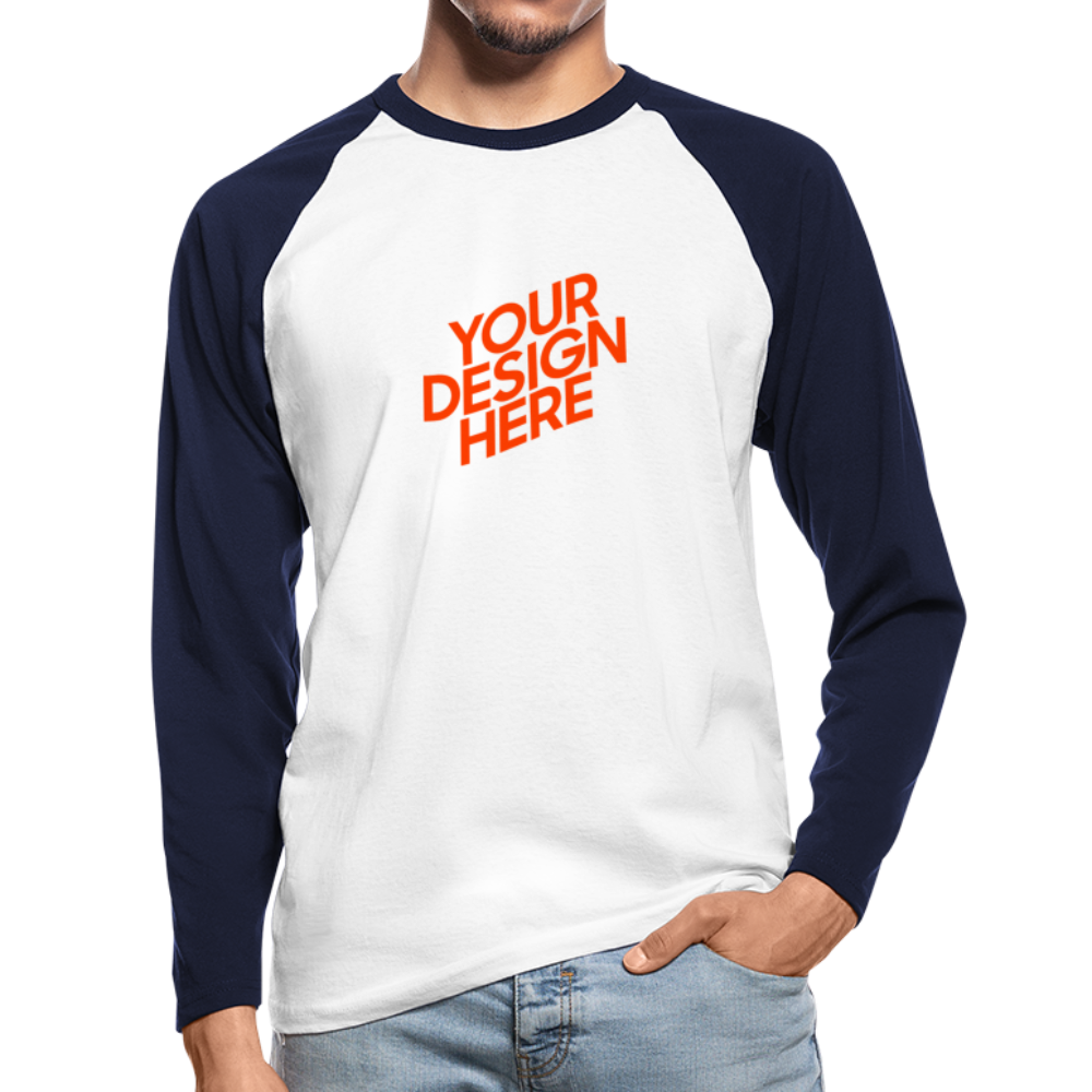 Langarm Baseball T-Shirt Herren/Männer selbst gestalten und bedrucken - Weiß/Navy