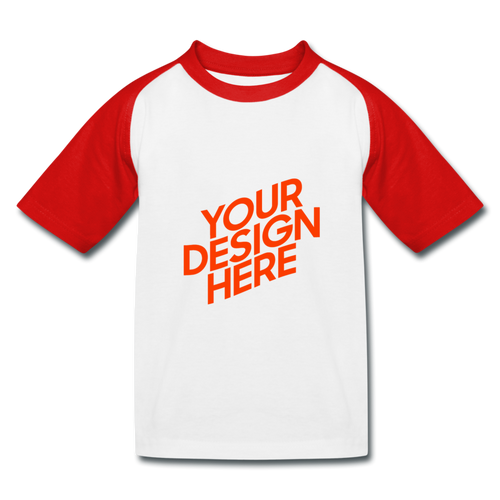 Kids’ Baseball T-Shirt selbst gestalten und bedrucken - Weiß/Rot