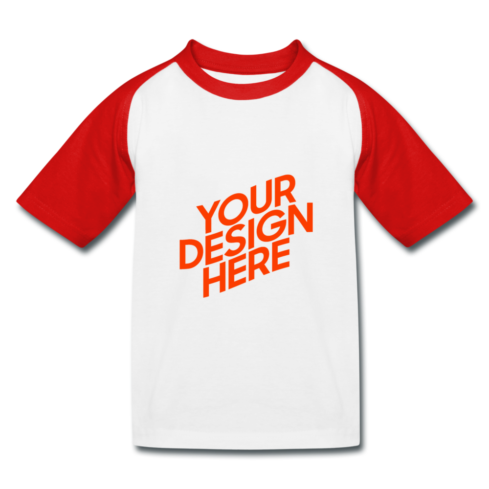 Kids’ Baseball T-Shirt selbst gestalten und bedrucken - Weiß/Rot