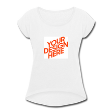 Lade das Bild in den Galerie-Viewer, Damen T-Shirt mit hochgekrempelten Ärmeln selbst gestalten und bedrucken - Weiß
