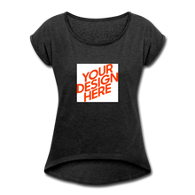 Lade das Bild in den Galerie-Viewer, Damen T-Shirt mit hochgekrempelten Ärmeln selbst gestalten und bedrucken - Schwarz meliert

