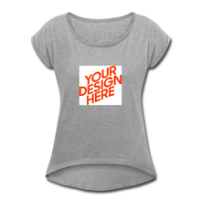 Lade das Bild in den Galerie-Viewer, Damen T-Shirt mit hochgekrempelten Ärmeln selbst gestalten und bedrucken - Grau meliert
