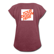 Lade das Bild in den Galerie-Viewer, Damen T-Shirt mit hochgekrempelten Ärmeln selbst gestalten und bedrucken - Bordeauxrot meliert
