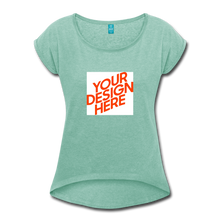 Lade das Bild in den Galerie-Viewer, Damen T-Shirt mit hochgekrempelten Ärmeln selbst gestalten und bedrucken - Minze meliert
