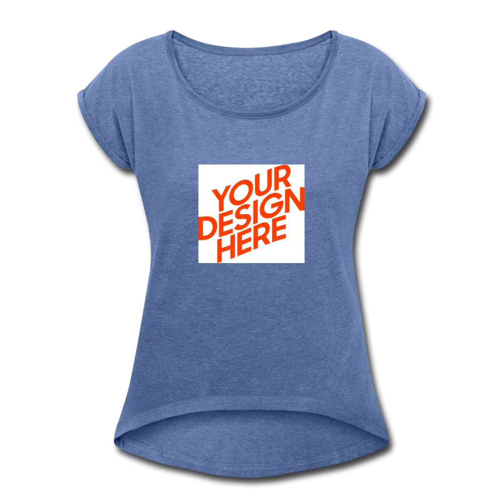 Damen T-Shirt mit hochgekrempelten Ärmeln selbst gestalten und bedrucken - Denim meliert
