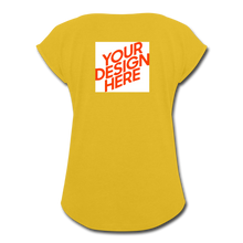 Lade das Bild in den Galerie-Viewer, Damen T-Shirt mit hochgekrempelten Ärmeln selbst gestalten und bedrucken - Senfgelb
