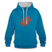 Lade das Bild in den Galerie-Viewer, Contrast Colour Hoodie Damen/Frauen selbst gestalten und bedrucken - Pfauenblau/Grau meliert
