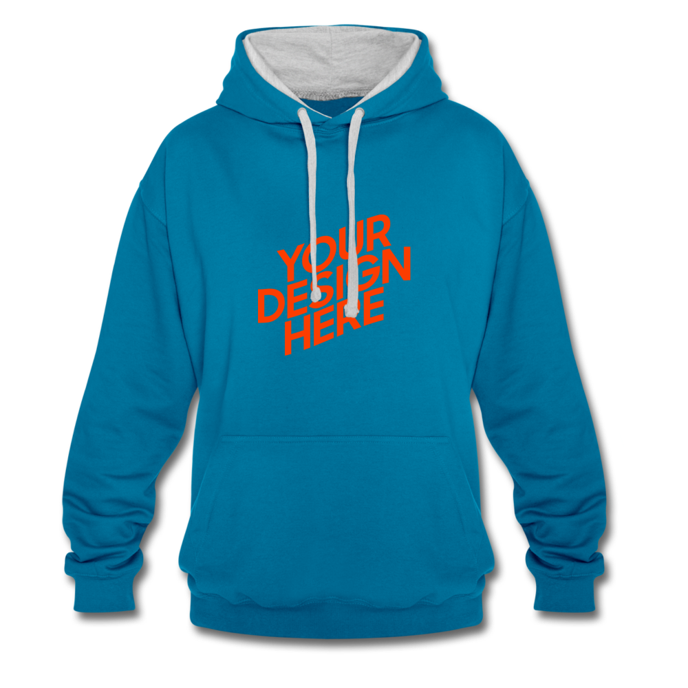 Contrast Colour Hoodie Damen/Frauen selbst gestalten und bedrucken - Pfauenblau/Grau meliert